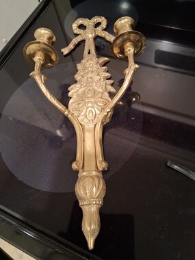 Vinage Large Brass Floral Double Arm Wall Sconce